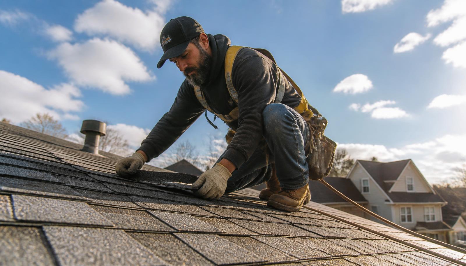 Roofing contractor on a roof